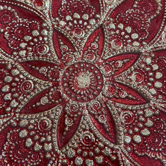 Villa Collection Handpainted Red Gold Floral Serving Decorative Bowl 13” Round - Picture 7 of 7